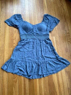 Lily Rose Blue Swiss Dot Smocked Babydoll Mini Dress Size XL